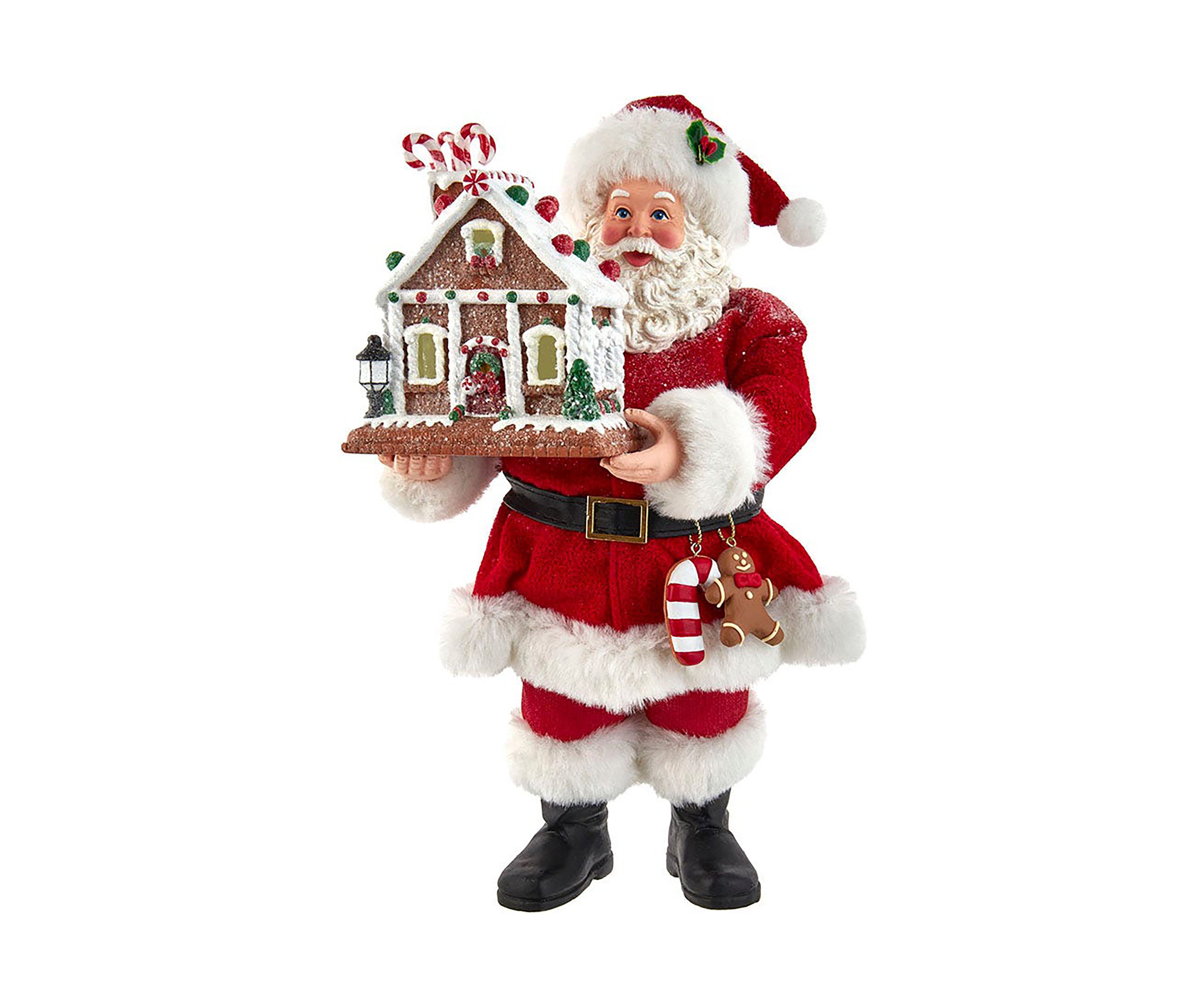 Santa With Light Up Gingerbread House
