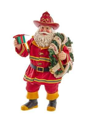 11-Inch Fabriché Fireman Santa with Wreath and Hose