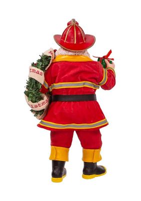 11-Inch Fabriché Fireman Santa with Wreath and Hose