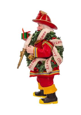 11-Inch Fabriché Fireman Santa with Wreath and Hose