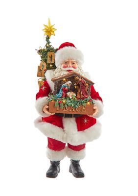 13-Inch Fabriché Battery-Operated LED Santa with Nativity Set