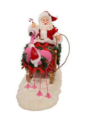 10-Inch Fabriche Flamingos Pulling Santa Sleigh