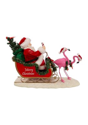 10-Inch Fabriche Flamingos Pulling Santa Sleigh