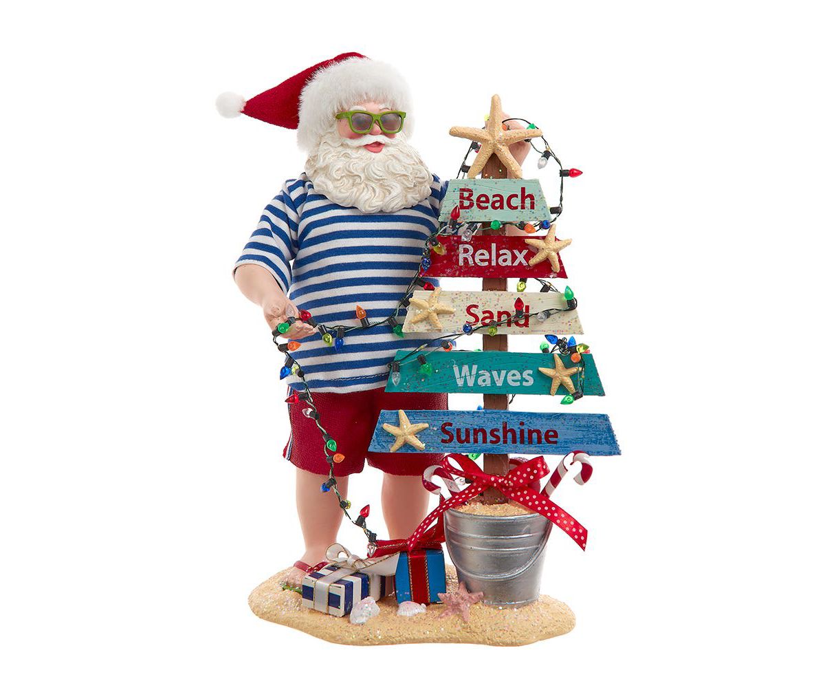 Kurt Adler 10.5-Inch Fabriché Beach Santa With Lighted Sign
