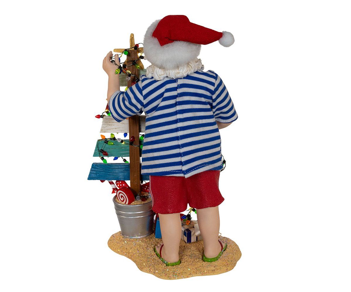 Kurt Adler 10.5-Inch Fabriché Beach Santa With Lighted Sign