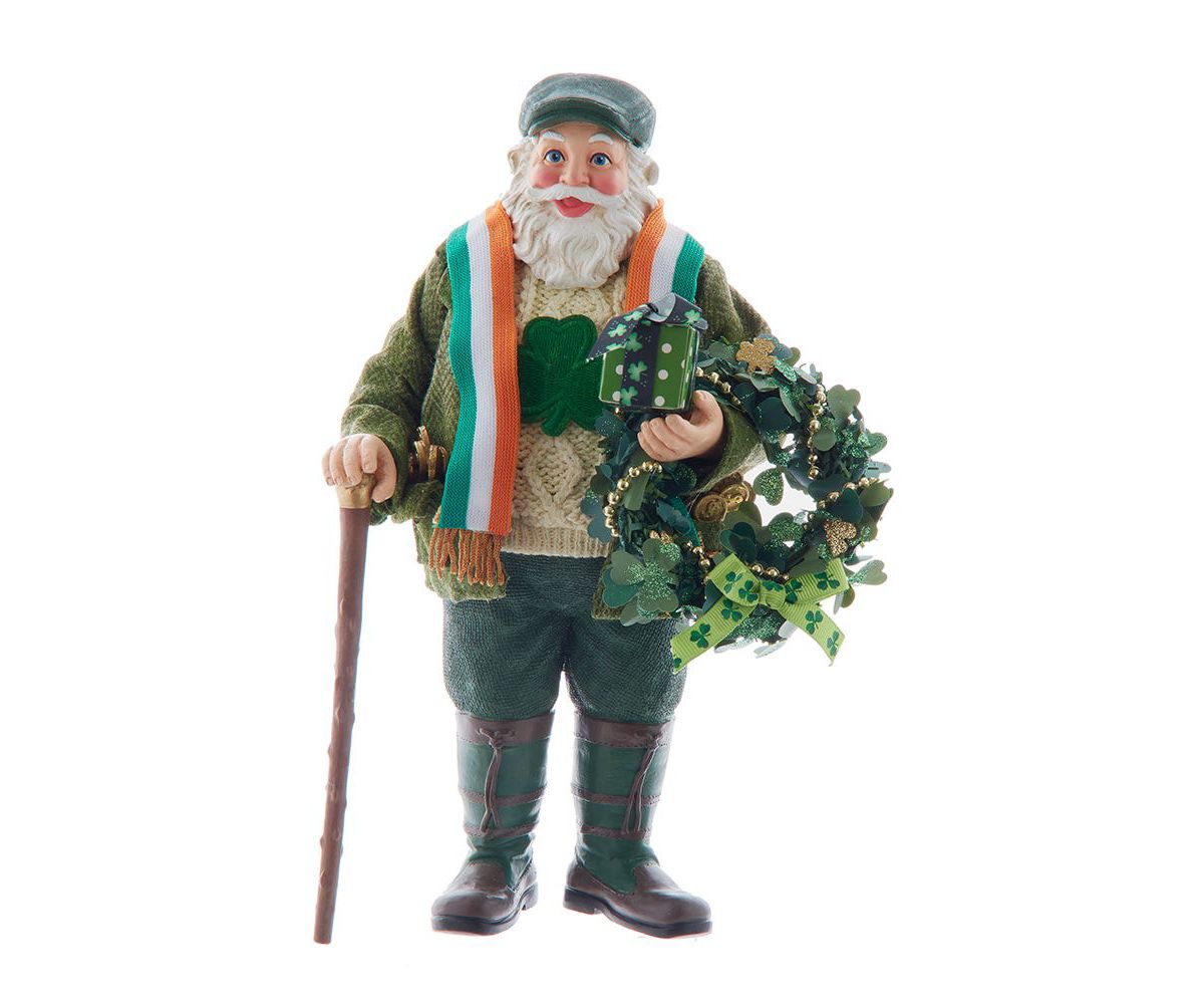 Kurt Adler 10.5-Inch Fabriché Musical Irish Santa With Wreath