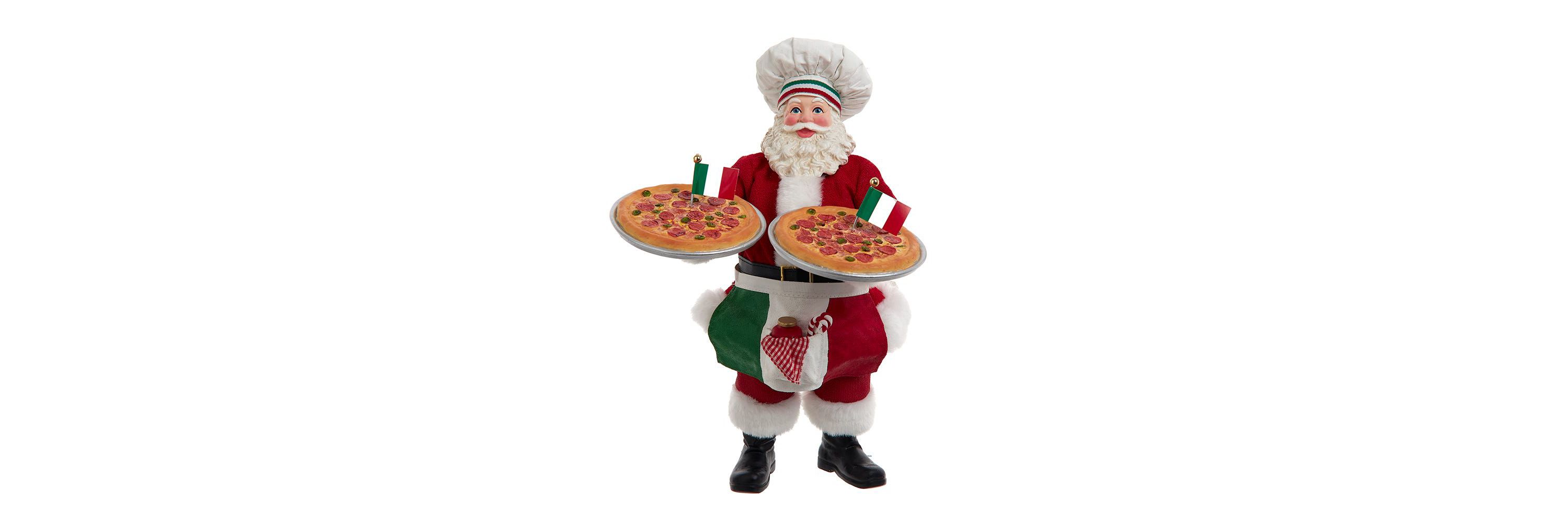 Kurt Adler 11-Inch Fabriché Chef Santa Holding Two Trays of Pizza