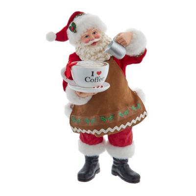 Kurt S. Adler 10.5-Inch Fabriché Santa with Oversized -InchI Love Coffee-Inch Cup and Creamer, Brown