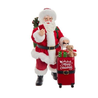 Kurt S. Adler 10.5-Inch Fabriché Santa with Red Luggage, 2-Piece Set