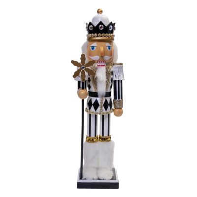 Kurt S. Adler 15Inch Black, White and Gold Nutcracker With Gold Glitter Staff
