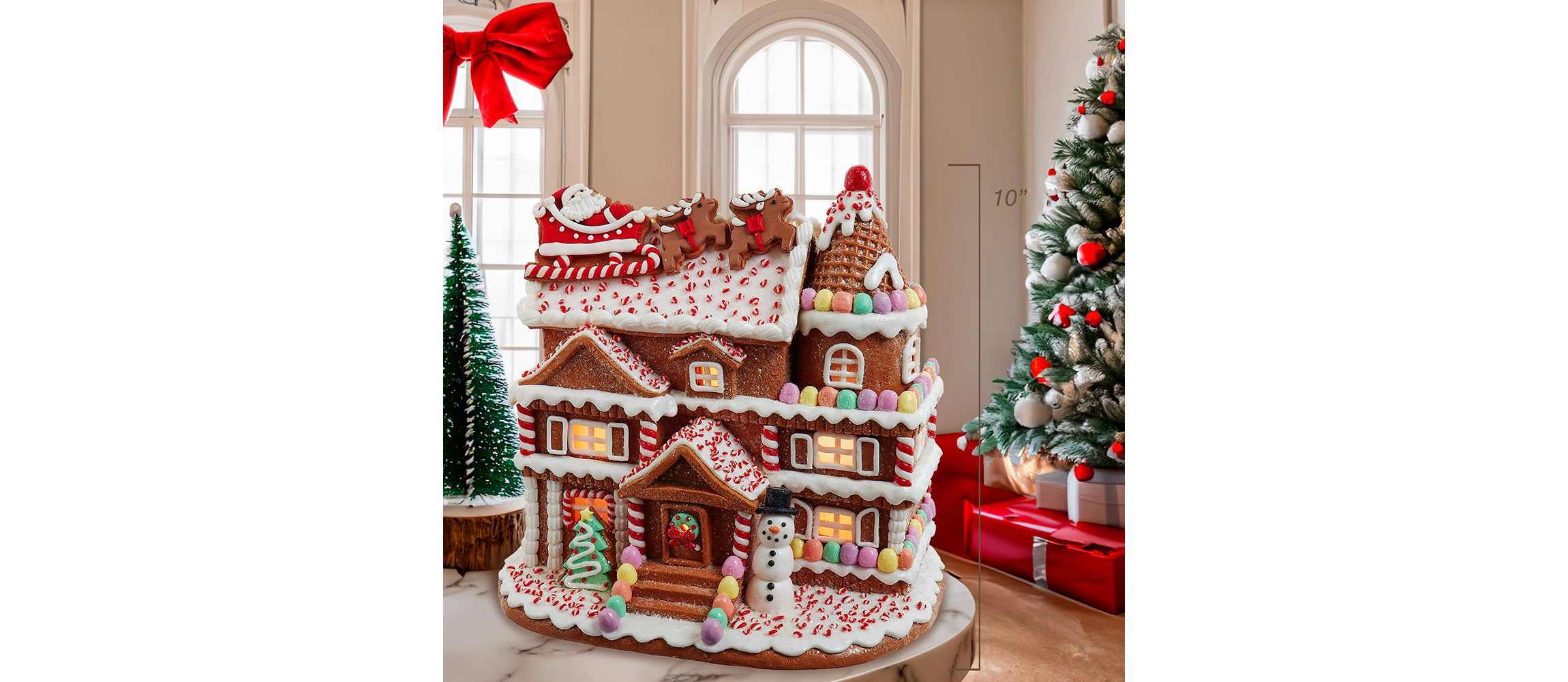 Kurt Adler 10-Inch Pre-Lit Gingerbread House With Santa