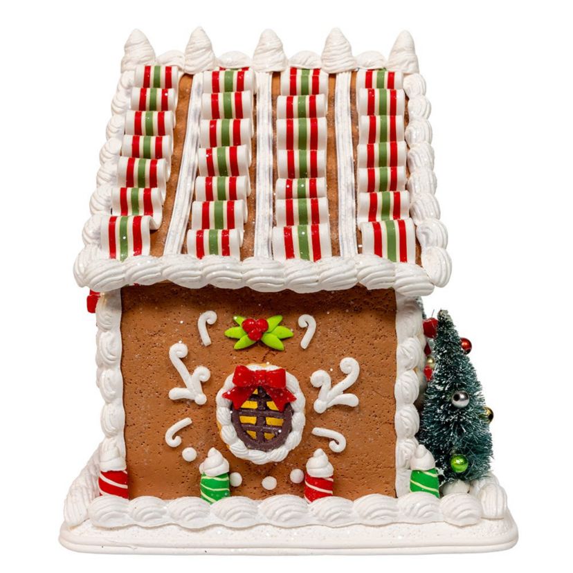 9 Inch Battery Operated Gingerbread House With Santa and Ribbon Candy Roof