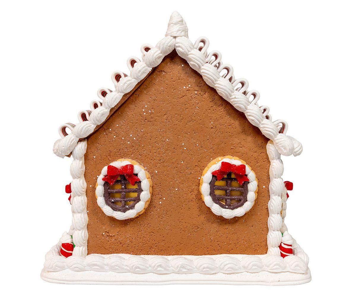 9 Inch Battery Operated Gingerbread House With Santa and Ribbon Candy Roof