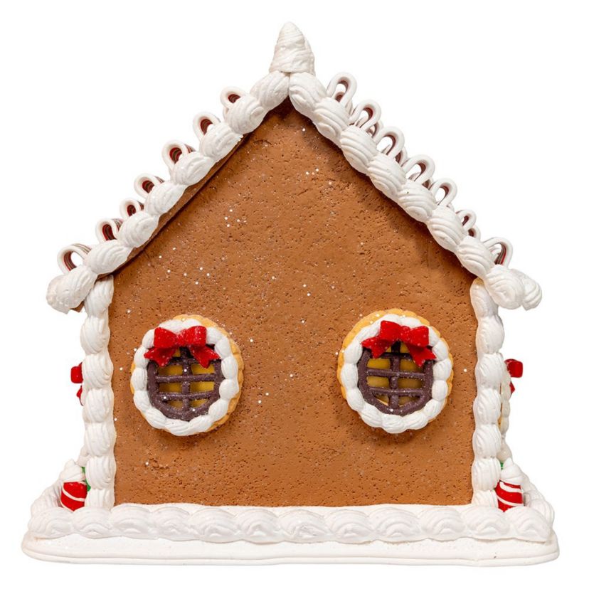 9 Inch Battery Operated Gingerbread House With Santa and Ribbon Candy Roof