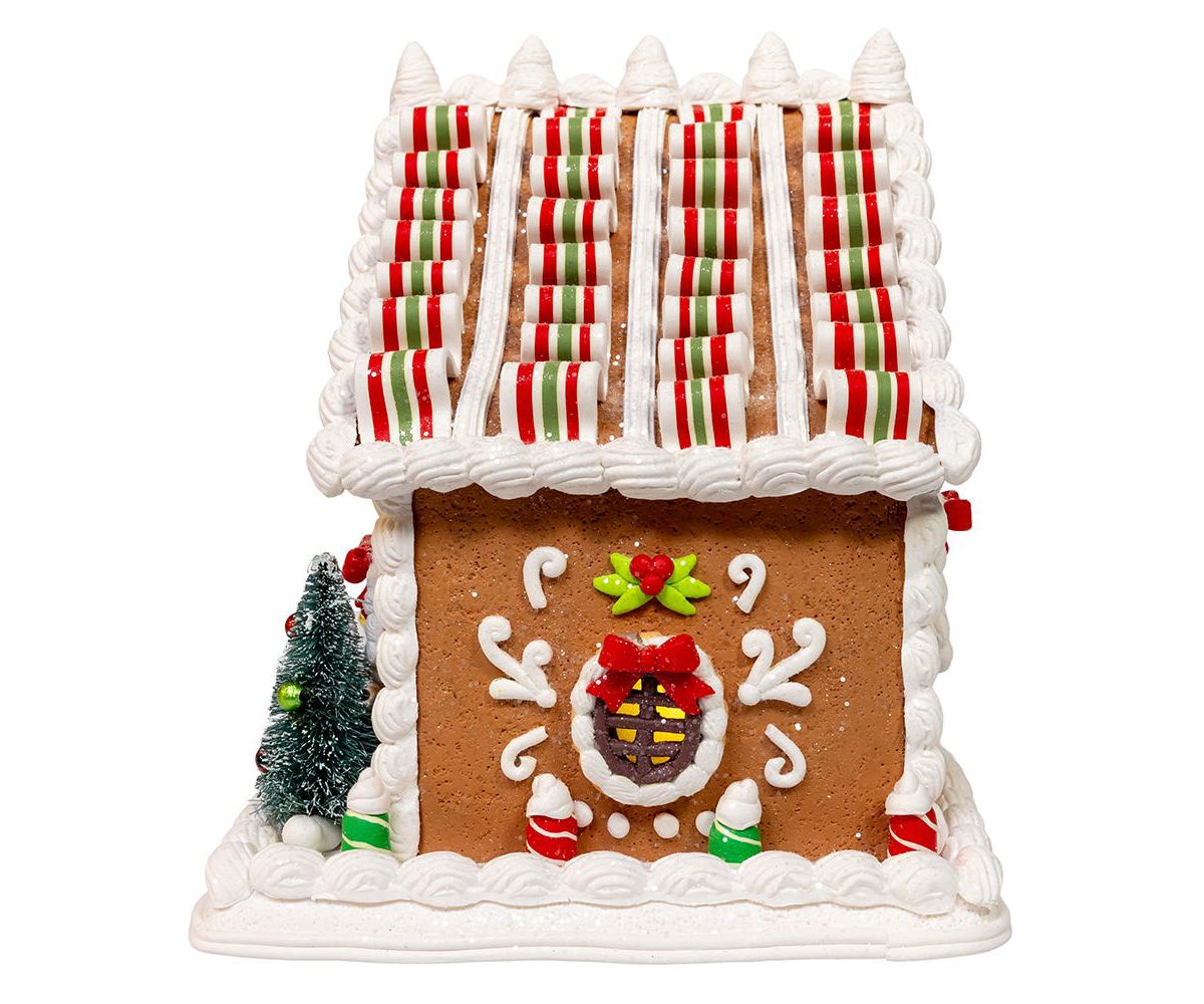 9 Inch Battery Operated Gingerbread House With Santa and Ribbon Candy Roof