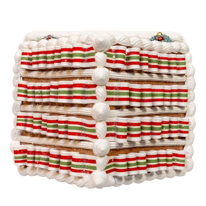 9 Inch Battery Operated Gingerbread House With Santa and Ribbon Candy Roof