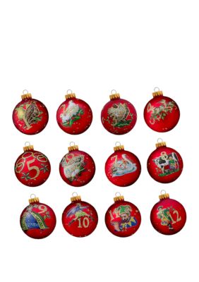 65mm 12 Days of Christmas Decorative Glass Balls, 12 Piece Set