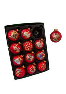 65mm 12 Days of Christmas Decorative Glass Balls, 12 Piece Set