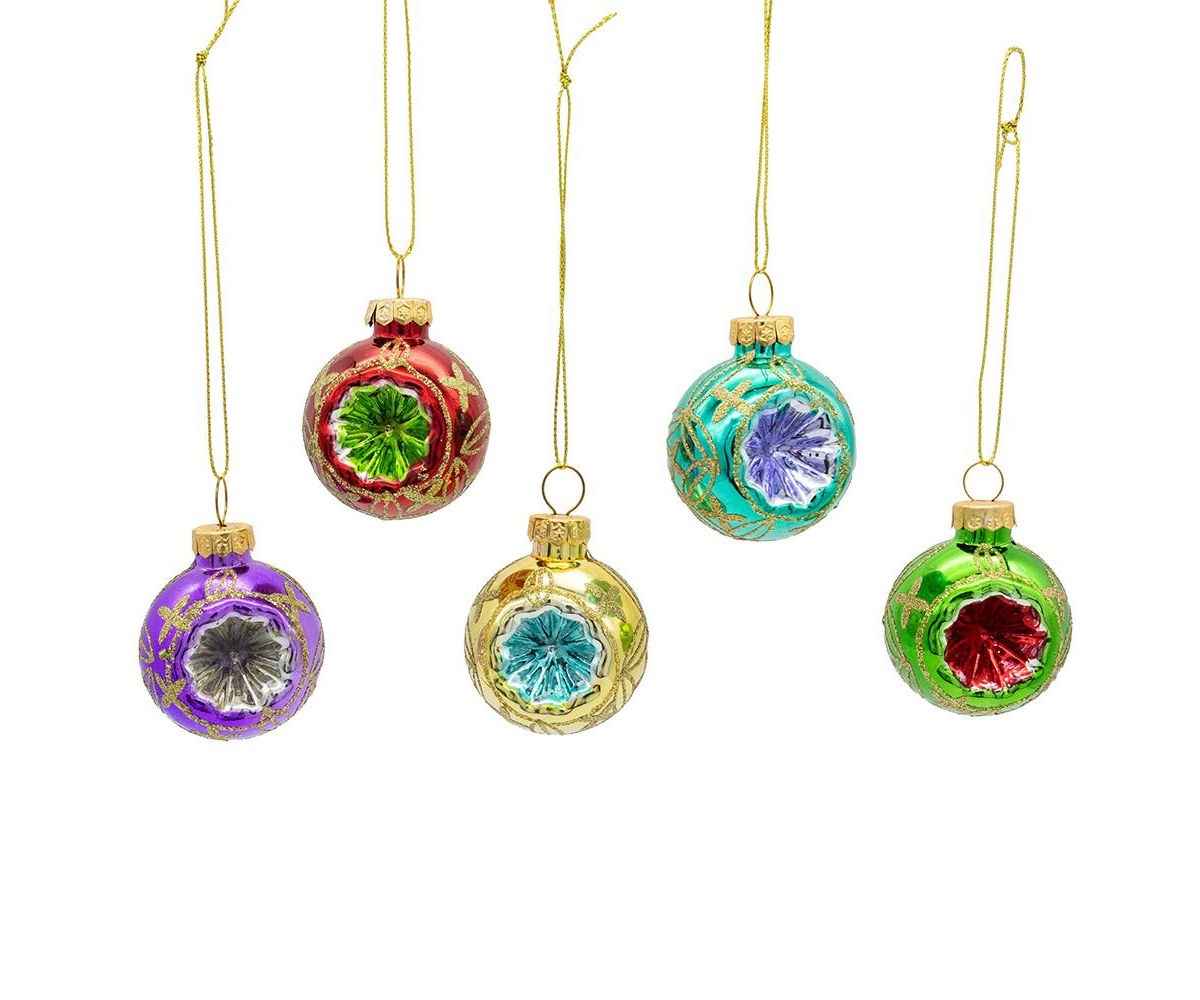 45MM Miniature Multicolored Glass Reflector Christmas Ornaments, 9-Piece Boxed Set