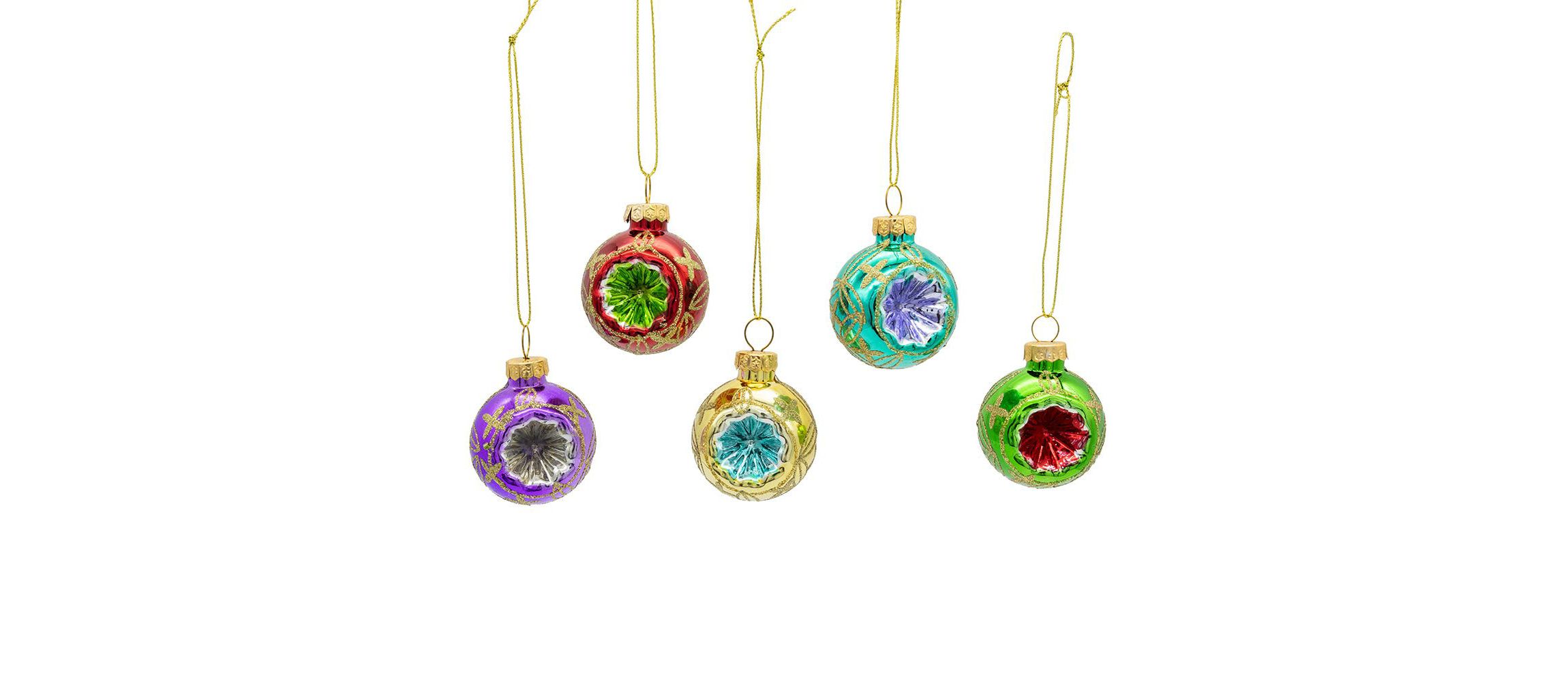 45MM Miniature Multicolored Glass Reflector Christmas Ornaments, 9-Piece Boxed Set