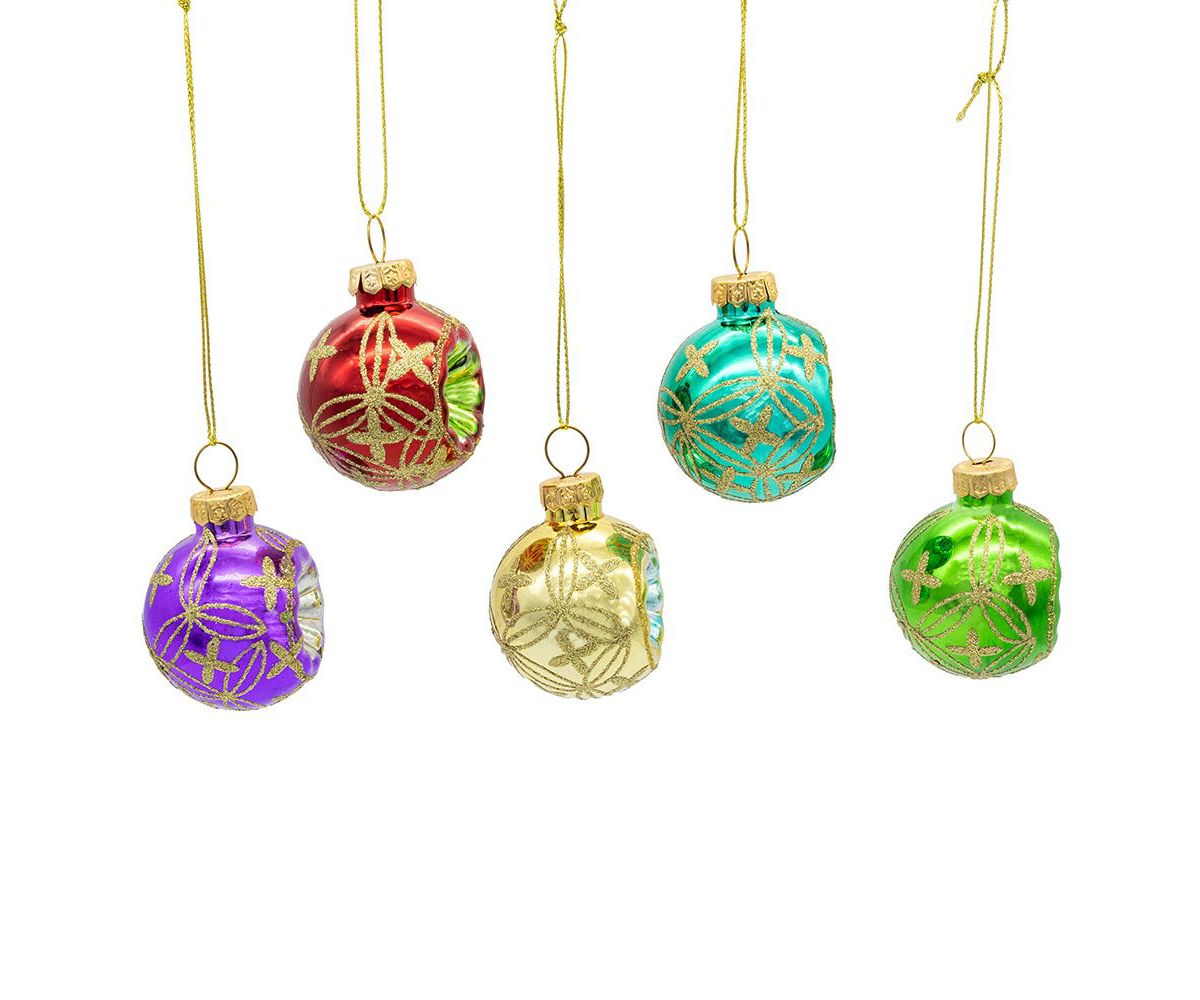 45MM Miniature Multicolored Glass Reflector Christmas Ornaments, 9-Piece Boxed Set