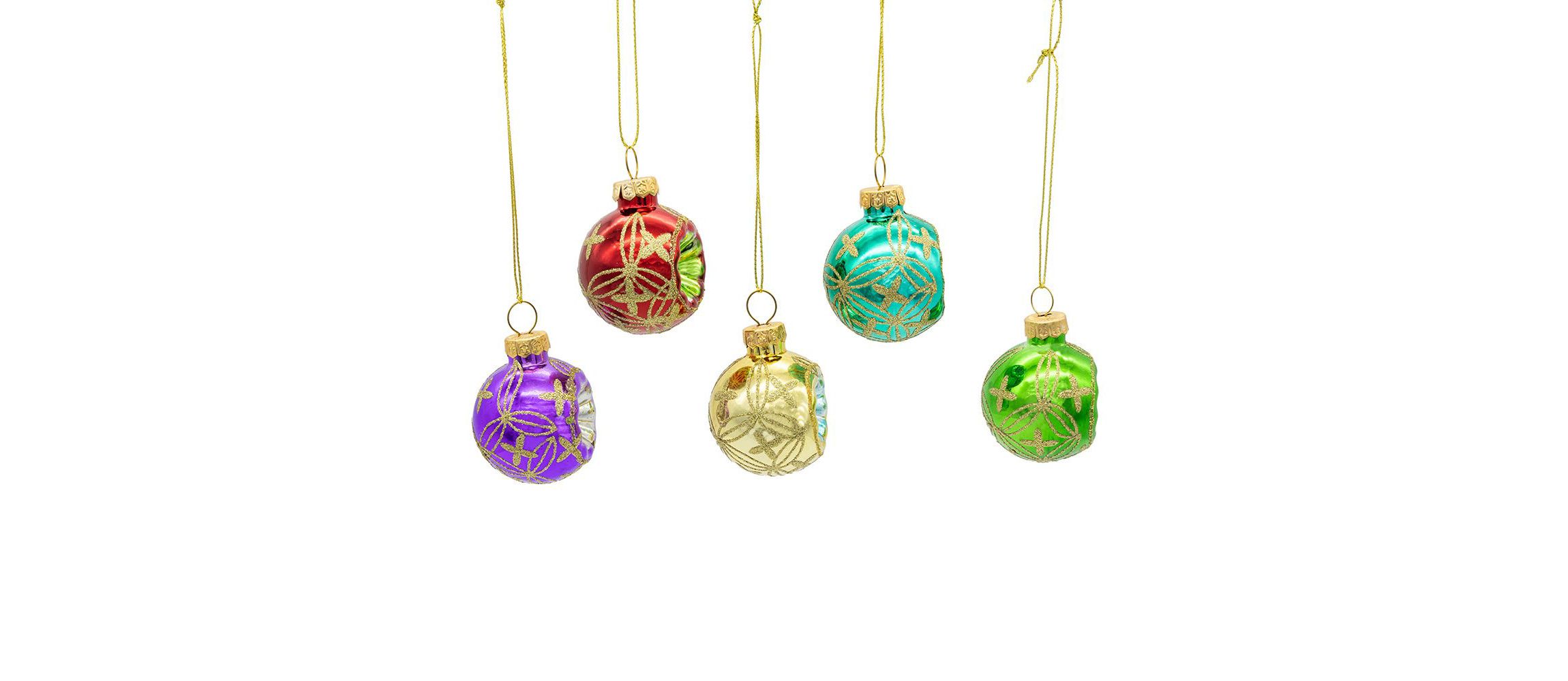 45MM Miniature Multicolored Glass Reflector Christmas Ornaments, 9-Piece Boxed Set
