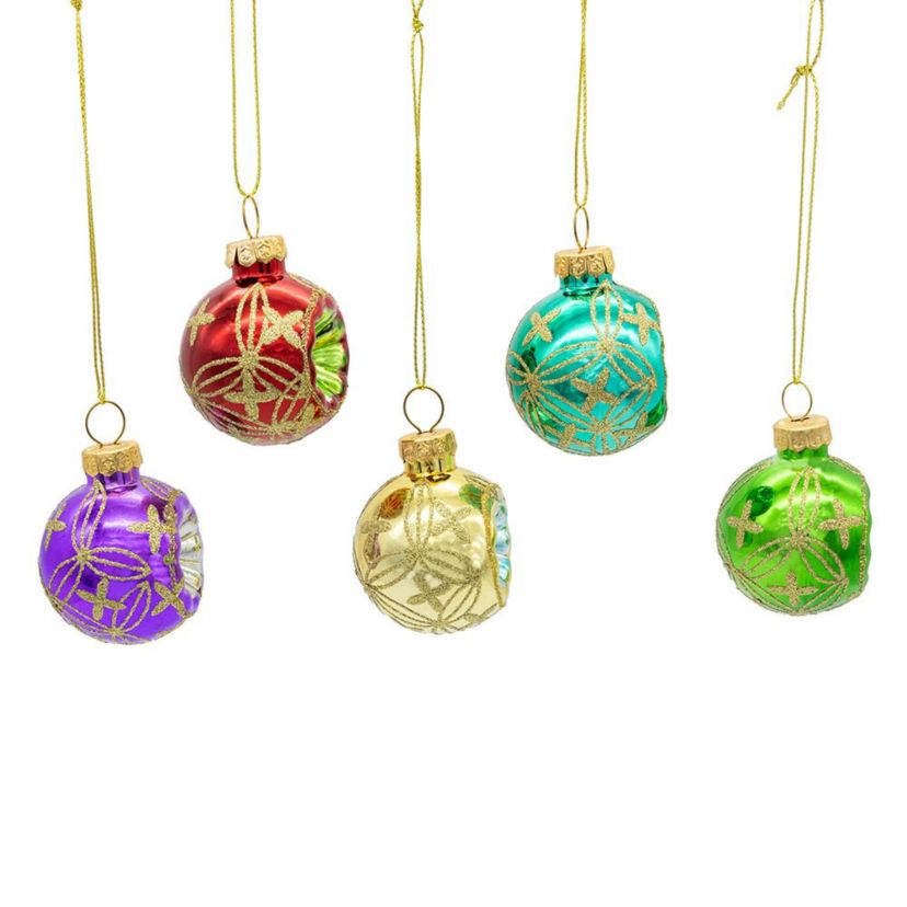 45MM Miniature Multicolored Glass Reflector Christmas Ornaments, 9-Piece Boxed Set