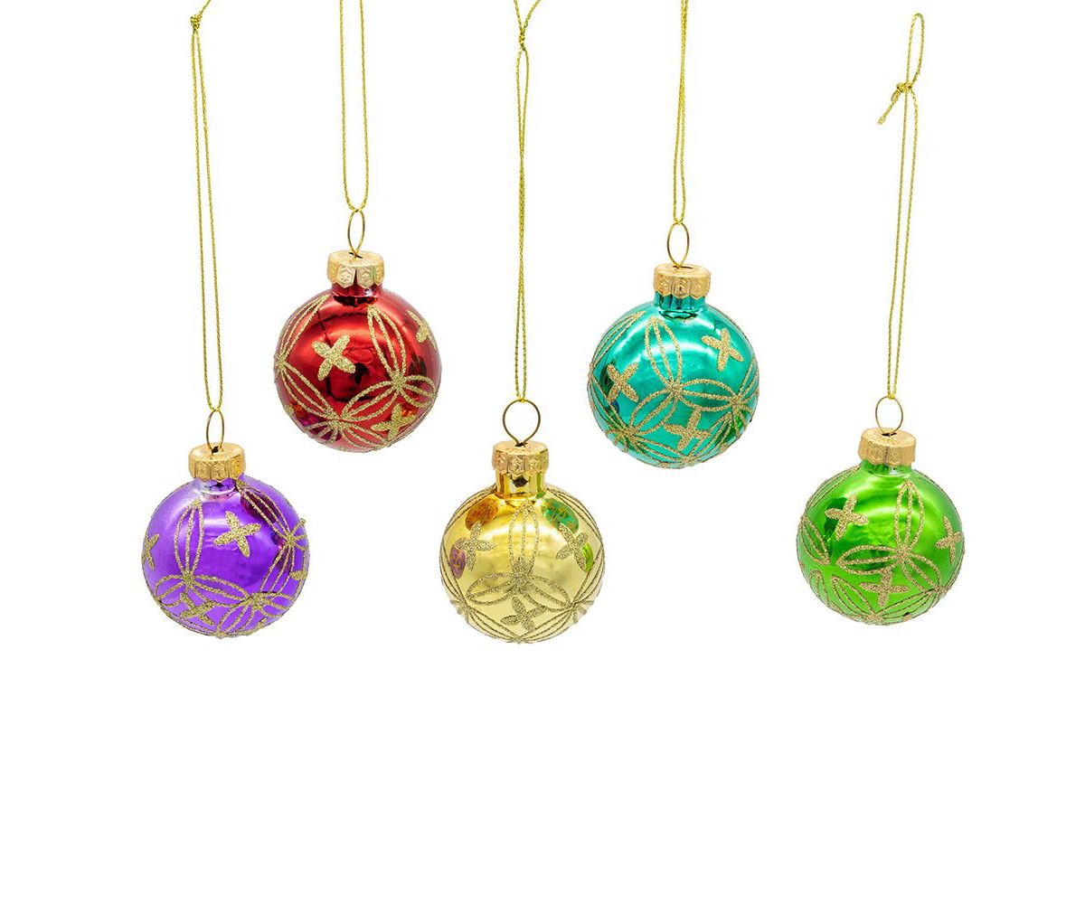 45MM Miniature Multicolored Glass Reflector Christmas Ornaments, 9-Piece Boxed Set