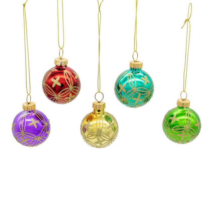 45MM Miniature Multicolored Glass Reflector Christmas Ornaments, 9-Piece Boxed Set