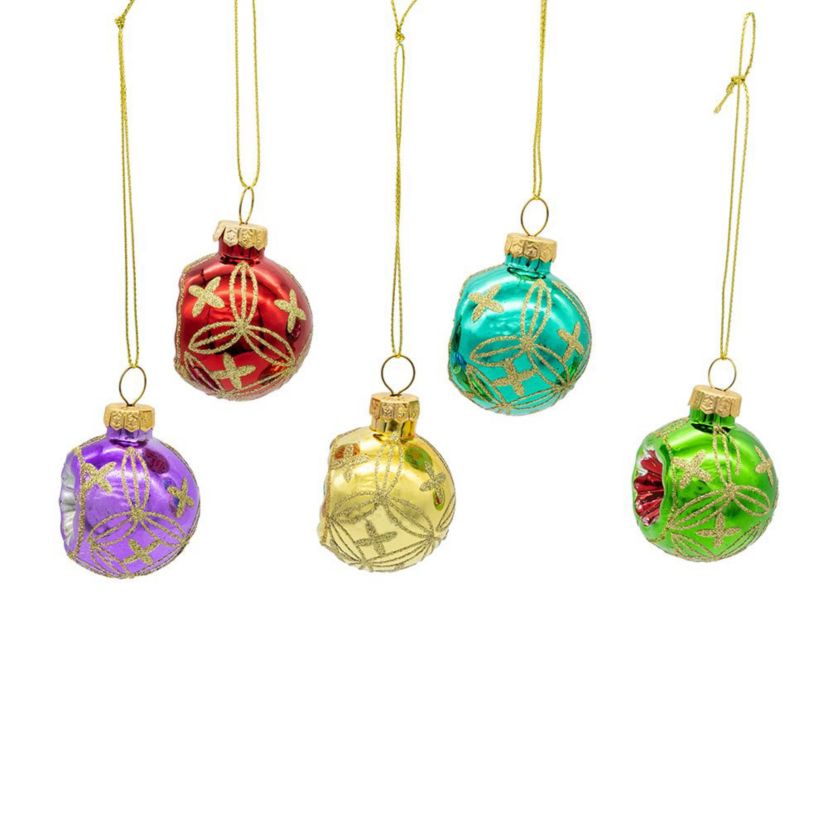 45MM Miniature Multicolored Glass Reflector Christmas Ornaments, 9-Piece Boxed Set