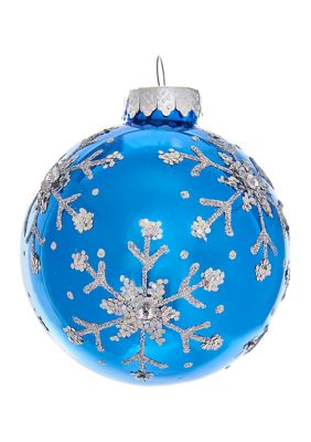  Glitter Snowflake Glass Ornaments - 6 Piece Set 