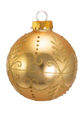 Gold With Gold Pattern Glass Ball Ornaments 6-Piece Box Set