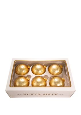 Gold With Gold Pattern Glass Ball Ornaments 6-Piece Box Set