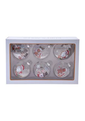 Gingerbread, Snowman, and Santa Glass Ornaments - 6 Piece Set