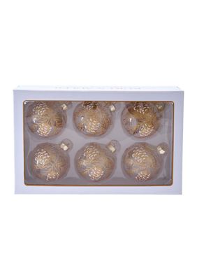 Pinecones Glass Ornaments - 6 Piece Set