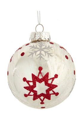 Snowflake Glass Ball Ornaments - 6 Piece Set