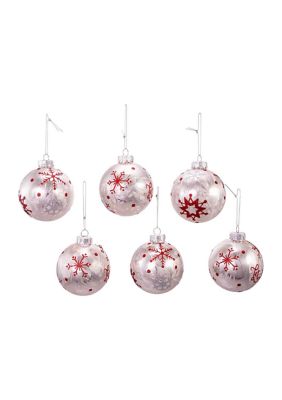 Snowflake Glass Ball Ornaments - 6 Piece Set