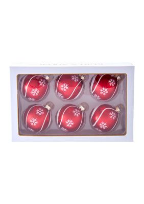 Snowflake Swirls Glass Ornaments - 6 Piece Set