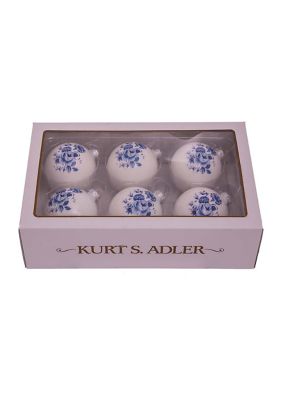 80 Millimeter Delft Blue Shiny Glass Ball Ornaments - 6 Piece Set