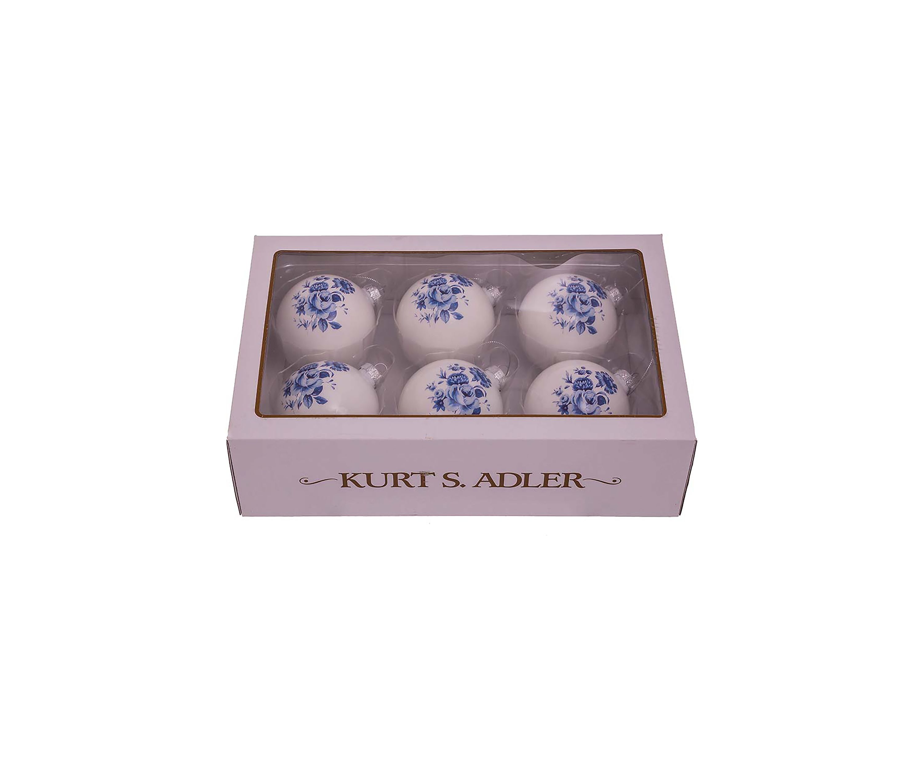 80 Millimeter Delft Blue Shiny Glass Ball Ornaments - 6 Piece Set