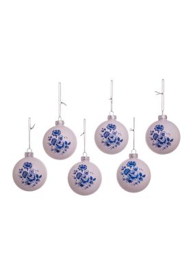 80 Millimeter Delft Blue Shiny Glass Ball Ornaments - 6 Piece Set