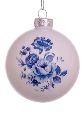 80 Millimeter Delft Blue Shiny Glass Ball Ornaments - 6 Piece Set
