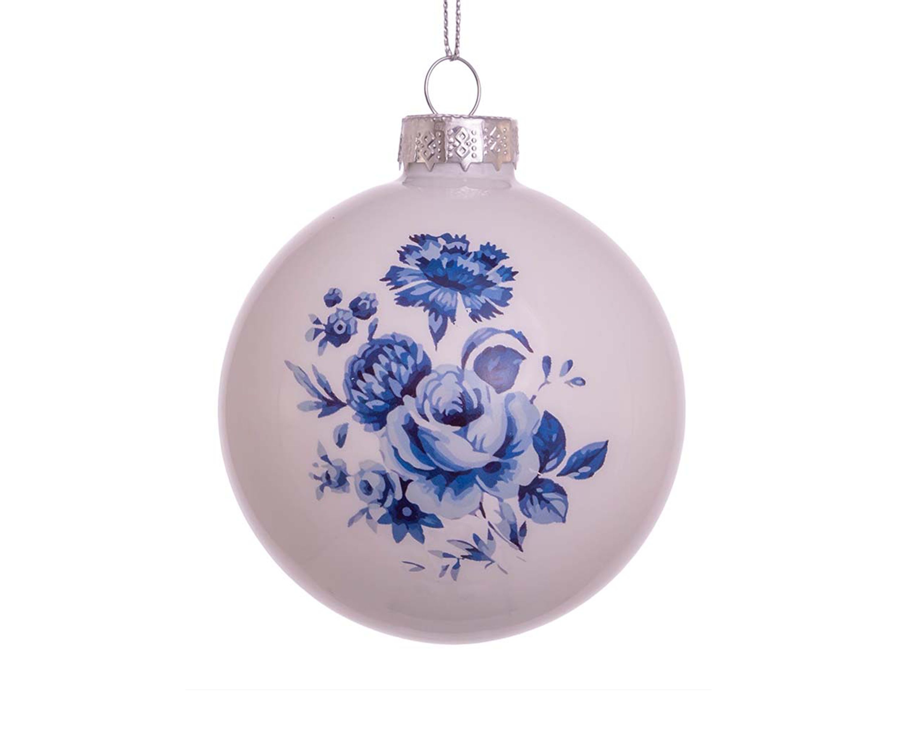 80 Millimeter Delft Blue Shiny Glass Ball Ornaments - 6 Piece Set
