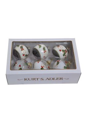 80 Millimeter Holly Leaves and Berries Glass Ball Ornaments - 6 Piece Set 