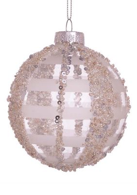 80 Millimeter Clear Glass Balls with Beads and Sequins Ornaments - 6 Piece Set 