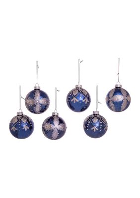 80 Millimeter Navy Blue Glass Ball Ornaments - 6 Piece Set 