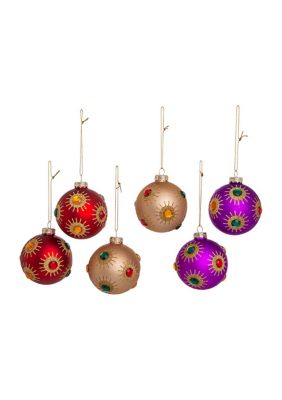 80 Millimeter Red, Gold, and Purple Glass Balls - 6 Piece Set 