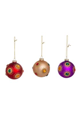 80 Millimeter Red, Gold, and Purple Glass Balls - 6 Piece Set 
