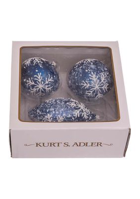 80 Millimeter Glass Ball, Onion, and Teardrop Ornaments with Snowflake - 3 Piece Set