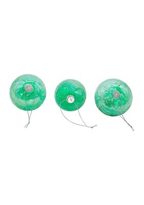 80MM Glass Iridescent Green Onion, Ball and Finial 3-Piece Ornament Set